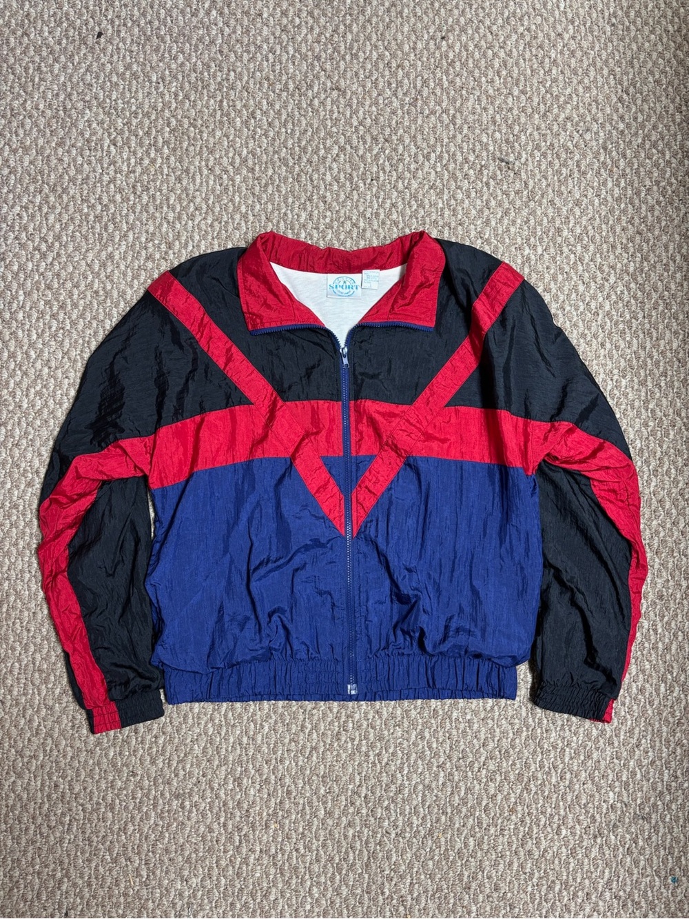 EB Sport Vintage Black Red and Navy Blue Colorblock 90s Style Windbreaker Jacket